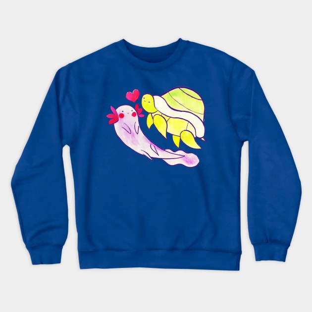 Turtle Axolotl Love Crewneck Sweatshirt by saradaboru